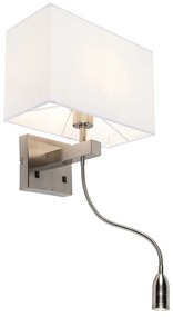 Moderná nástenná lampa oceľ s tienidlom bielym - Bergamo