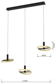 Wofi 7016-304 - LED Stmievateľný luster na lanku BREST LED/26W/230V čierna/zlatá