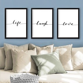 Sada obrazů Life Laugh Love 3 ks 24x29 cm