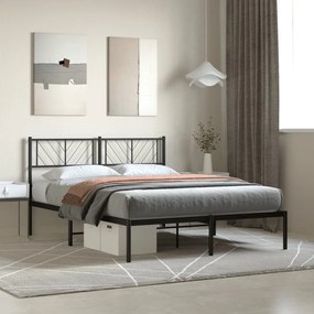 Kovový rám postele s čelom čierny 150x200 cm 372181