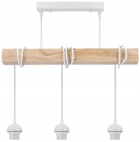 BERGE LED závesné stropné svietidlo, drevený trám, 3xE27 loft - biela