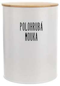Dóza na potraviny, plechová, biela, s bambusovým vrchnákom - 2,3l
