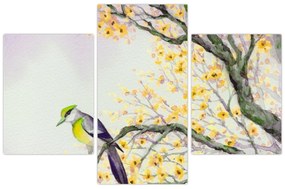 Obraz - Akvarelový vtáčik na strome (90x60 cm)