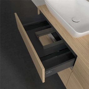 VILLEROY &amp; BOCH Collaro závesná skrinka pod dve umývadlá na dosku, 4 zásuvky, s LED osvetlením, 1400 x 500 x 548 mm, Nordic Oak, C119B0VJ