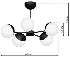 Stropné svietidlo Sfera, 5x biele sklenené tienidlo, b, x