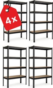 Regál 168x160x60 cm profesionálny 4-policový, nosnosť 1600 kg - čierny - 4ks