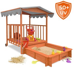 Pieskovisko s verandou HAPPY, 130x130x143 cm, hnedá/šedá Jurhan