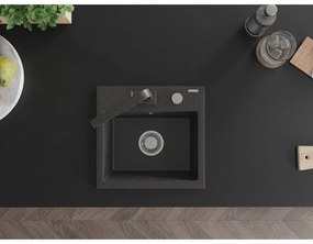 Mexen Milo, 1-komorový granitový drez 435x410x171 mm a čierna škvrnitá batéria Rita, čierna škvrnitá, 6505-76-670300-76