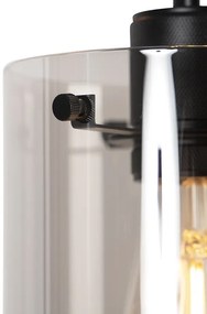 Dizajnové závesné svietidlo čierne s dymovým sklom 3-žiarovkové - Dome