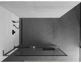 Mexen Kioto+ L, sprchová zástena Walk-In s poličkou a vešiakom 80 x 200 cm, 8mm číre sklo čierny vzor, grafitový profil, 800-080-123-66-70