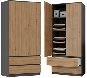 Šatníková skriňa Musecalo 1 (antracit + dub artisan). Akcia -20%. Vlastná spoľahlivá doprava až k Vám domov. 1132724