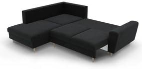 Čierna zamatová rozkladacia/s úložným priestorom rohová pohovka (ľavý roh/do L) Kyoto – Cosmopolitan Design