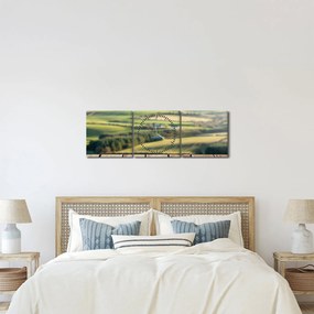 Obraz - Drevená polica s krajinou (s hodinami) (90x30 cm)