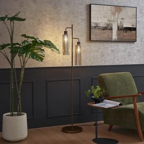 Hotelová elegantná stojaca lampa tmavý bronz s jantárovým sklom 2-svetlá - Stavelot