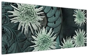 Obraz - Zelené kvety (120x50 cm)