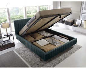 Čalúnená dvojlôžková posteľ s úložným priestorom s roštom 140x200 cm v petrolejovej farbe Plissa – ELTAP