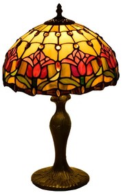 Tiffany stolná lampa TulipsRed 123 Huizhou Oufu Lighting v.48xš.30,sklo/kov,40W