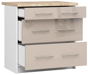 Spodná kuchynská skrinka s doskou OLIWIA S80 3SZ biela / cappuccino, lesk