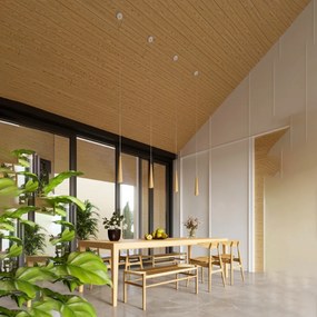 Závesné svietidlo Sula 3p, 3x drevené tienidlo