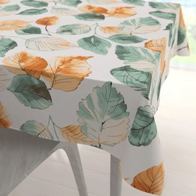 Biante Bavlnený štvorcový obrus Sandra SA-748 Hnedo-zelené akvarelové listy na bielom 130x130 cm