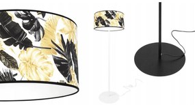 Podlahová lampa GOLD FLOWERS, 1x biele textilné tienidlo s kvetinovým vzorom, (výber z 2 farieb konštrukcie), (fi 40cm), O