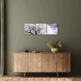 Červený obraz stromu (s hodinami) (90x30 cm)