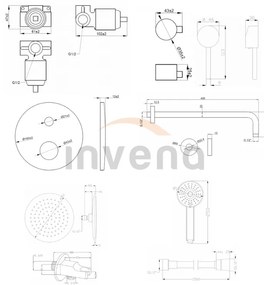 Invena Dafni, podomietková sprchová sada s ručnou a hlavovou sprchou 25cm, čierna matná, INV-BS-88-014-A