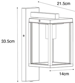 Vonkajšia nástenná lampa čierna s rebrovaným sklom a senzorom súmraku - Charlois