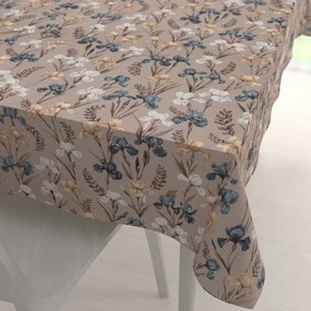 Biante Bavlnený obdĺžnikový obrus Sandra SA-637 Modro-béžovo-biele kosatce na sivobéžovom 50x100 cm