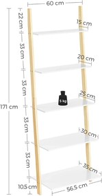Žebříkový regál Vasagle Monry 171 cm bílý/hnědý