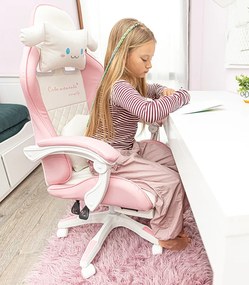 Detská herná stolička s podnožkou a masážnou opierkou - ružová
