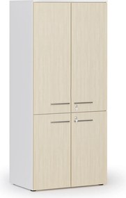 Kancelárska policová skriňa PRIMO WHITE, polené dvere, 800 x 500 x 1781 mm, biela/breza