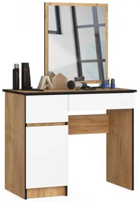 Toaletný stolík so zrkadlom CLP P-2/SL ľavý, dub craft / biely