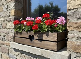 AMADEA Drevený obal na kvetináč so srdcom - tmavý, 62x21,5x17cm Český výrobok