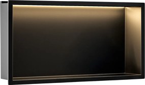 Rea Vstavaná kúpeľňová polica s LED osvetlením 60x30 cm, čierna
