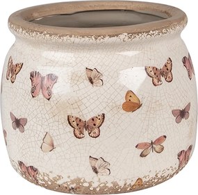 Béžový antik obal na kvetináč s motýlikmi Butterfly Paradise M - Ø 16*13 cm