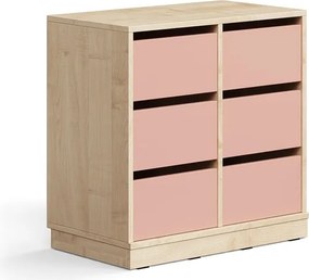 Úložná skrinka CASPER, 6 zásuviek, so soklom, breza/tmavoružová
