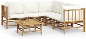 vidaXL 6-dielna sada záhradného nábytku, krémové vankúše, bambus