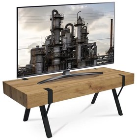 TV stolek 120x40x40 cm, MDF deska, 3D dekor divoký dub, kov - černý lak
