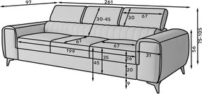 Khaki zamatová rozkladacia pohovka 261 cm Laurence – ELTAP