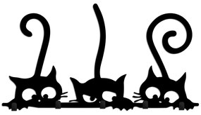 Nástěnný kovový věšák Cats 60 cm černý