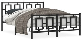Kovový rám postele s čelom a podnožkou čierny 135x190 cm 374258
