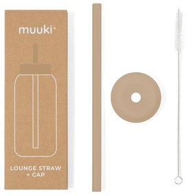 Silikónová slamka s čistiacou kefkou/s viečkom Milk Coffee – Muuki