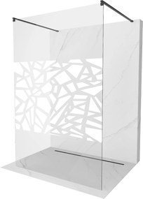 Mexen Kioto, priechodná sprchová zástena 110 x 200 cm, 8mm sklo číre/biely vzor, 2x čierna stabilizačná rozpera, 800-110-002-70-85