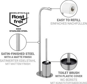 Stojan na toaletný papier so štetkou z nehrdzavejúcej ocele v matne striebornej farbe Levante – Wenko
