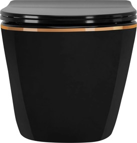 Rea Carlo Mini, závesné WC + toaletné sedadlo, čierna lesklá-zlatý okraj, REA-C4695