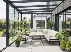 CH Rohový hliníkový záhradný nábytok - antracit, béžové vankúše