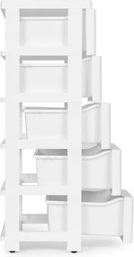 Polica s 5 výsuvnými zásuvkami, nohy s kolieskami, farebné zásuvky