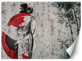 Gario Fototapeta Japonská gejša s vejárom, abstraktné Materiál: Vliesová, Rozmery: 200 x 140 cm