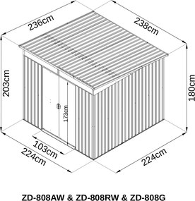 Záhradný domček BestBerg ZD‑808AW / 5,6 m² / 236 × 238 × 203 cm / antracit/biela